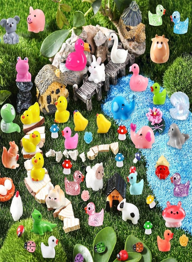 DULEFUN 150pcs Mini Resin Animals, Colorful Tiny Small Little Glitter Ducks Mushroom Figures to Hide Miniature Figurines for Dollhouse Micro Landscape Aquarium Decorations DIY Crafts - Image 3